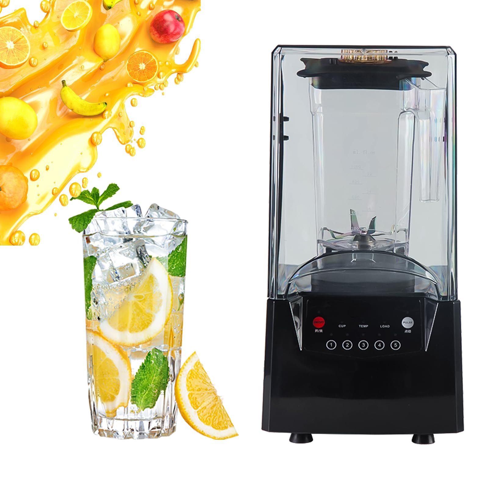 Blender elektryczny - 2600W blender do lodu z dźwiękochłonną pokrywą, inteligentnym panelem, 6-łopatkowym ostrzem do smoothie, orzechów, lodu i owoców