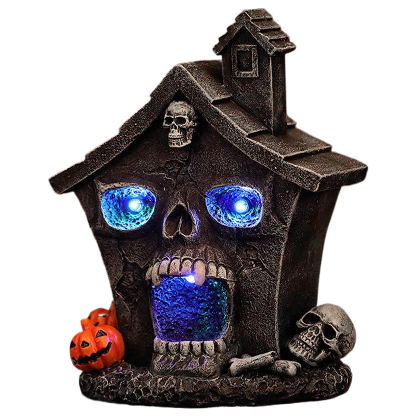 StaZamor 6 Inch Resin Halloween Village House with Lighted Eyes, Scary Haunted House Figurine for Halloween Party Table Decorations, Spooky Centerpiece