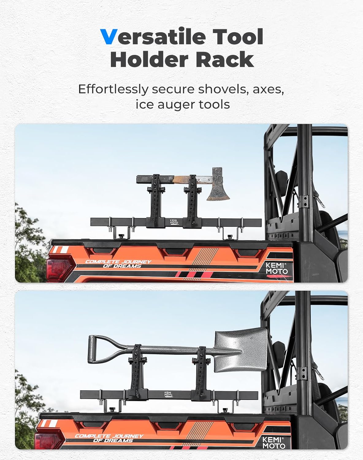KEMIMOTO UTV Ice Auger Shovel Tool Rack Carrier Compatible with Polaris Ranger 570 900 1000 Crew & General 1000 Rear Bed Mount Axe Holder Secure Expansion Anchor Mounting