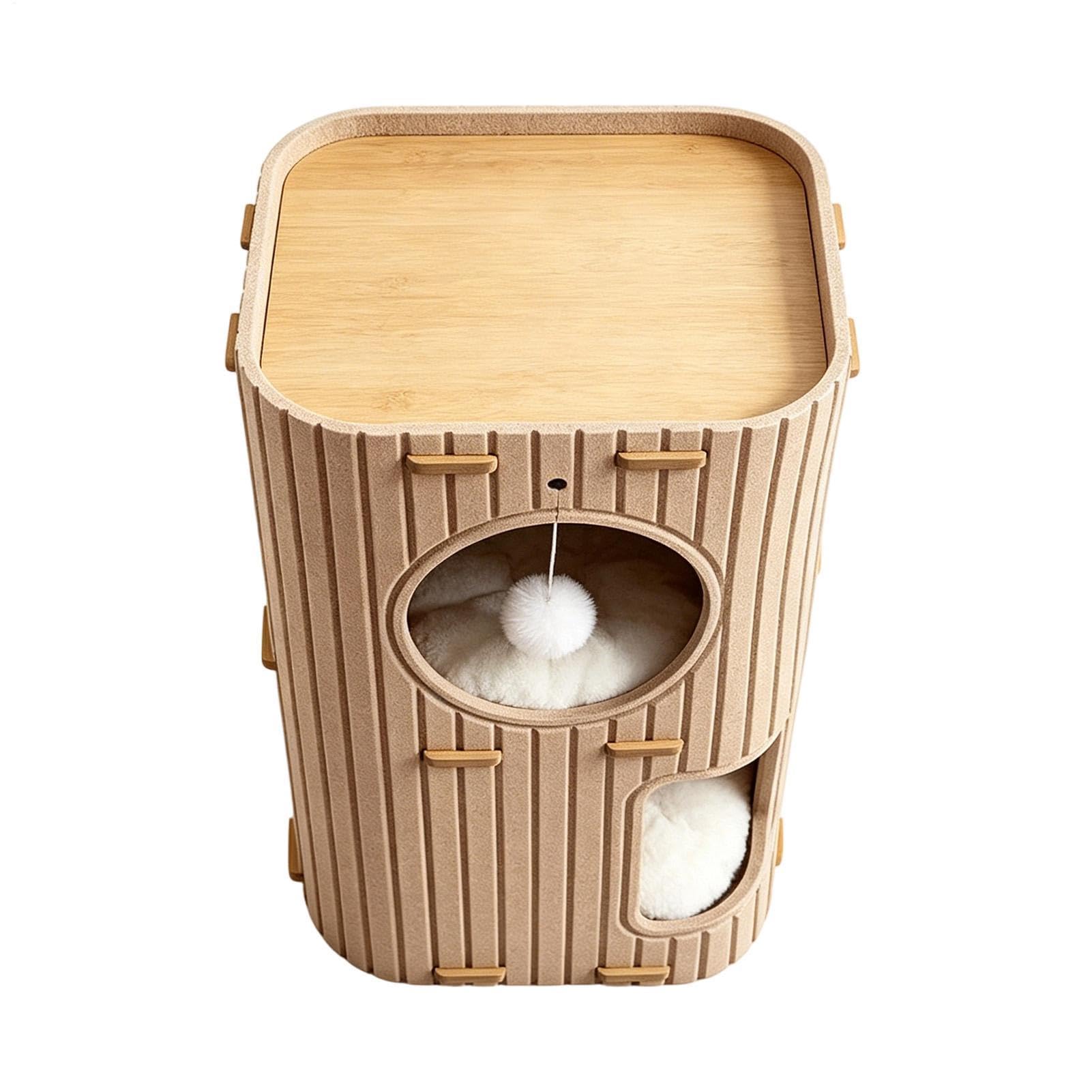 Condo de dos pisos: refugio suave, cubito acolchado para dormir, juguete interactivo para colgar, de salón, perfecto para animales pequeños, lactantes, siestas, santuario, cabina de espacio de