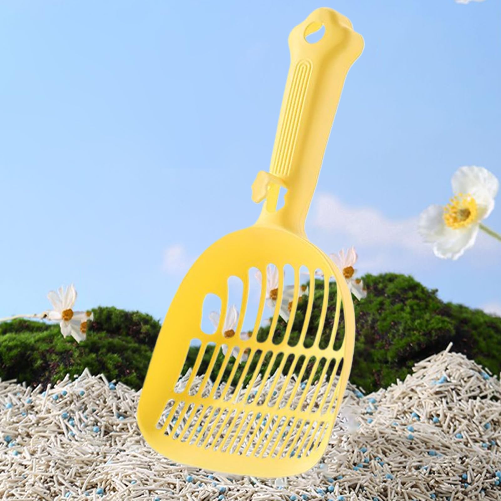 Paletta per lettiera per Gatti, Pala setaccio ergonomica con Manico Lungo for Animali Domestici, Pulizia efficiente, casa, Facile da Usare in Interni(Yellow)