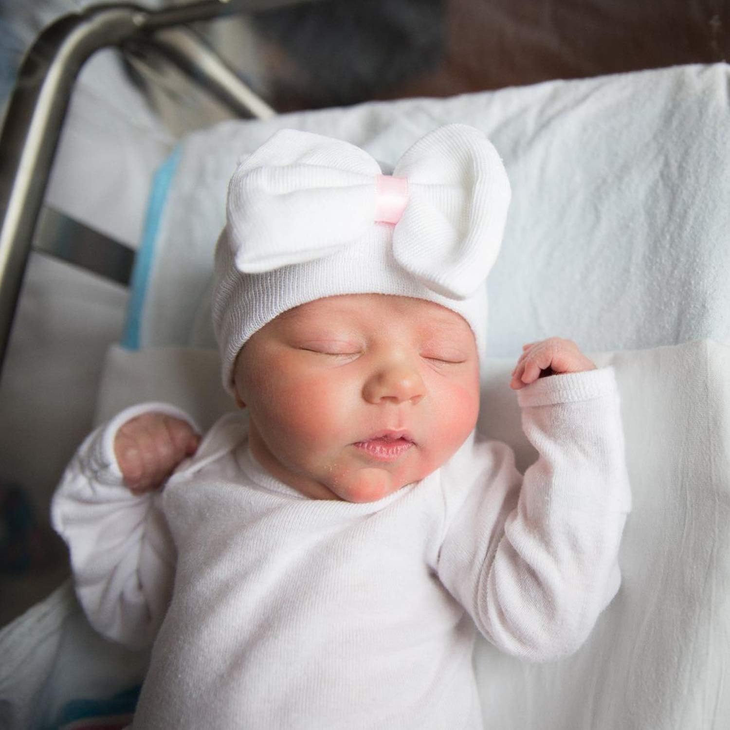 BQUBO Newborn Baby Caps Mittens for Baby Girls Baby Hats Scratch Mitten Gloves Set Soft Hospital Hat Infant Hats with Bow - Image 3