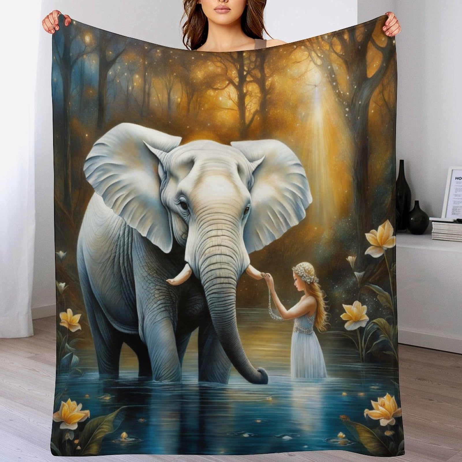 Couverture éléphant 3D en flannel pour cocooning sur canapé