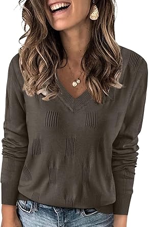 WIHOLL Sweaters for Women V Neck Long Sleeve Tops Fashion Lightweight Pullover Clothes Fall Outfits 2025