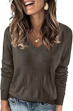 WIHOLL Sweaters for Women V Neck Long Sleeve Tops Fashion Lightweight Pullover Clothes Fall Outfits 2025