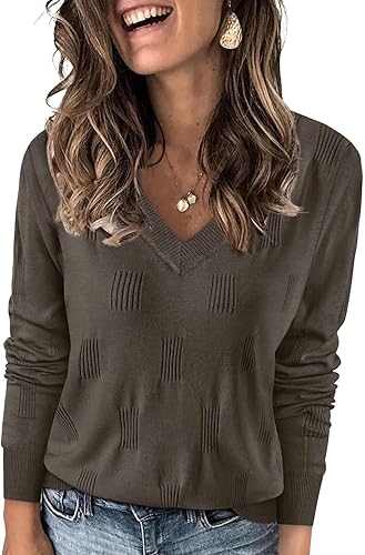 WIHOLL Sweaters for Women V Neck Long Sleeve Tops Fashion Lightweight Pullover Clothes Fall Outfits 2025