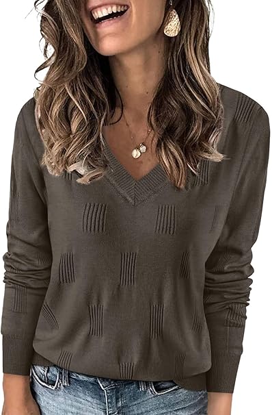 WIHOLL Sweaters for Women V Neck Long Sleeve Tops Fashion Lightweight Pullover Clothes Fall Outfits 2025