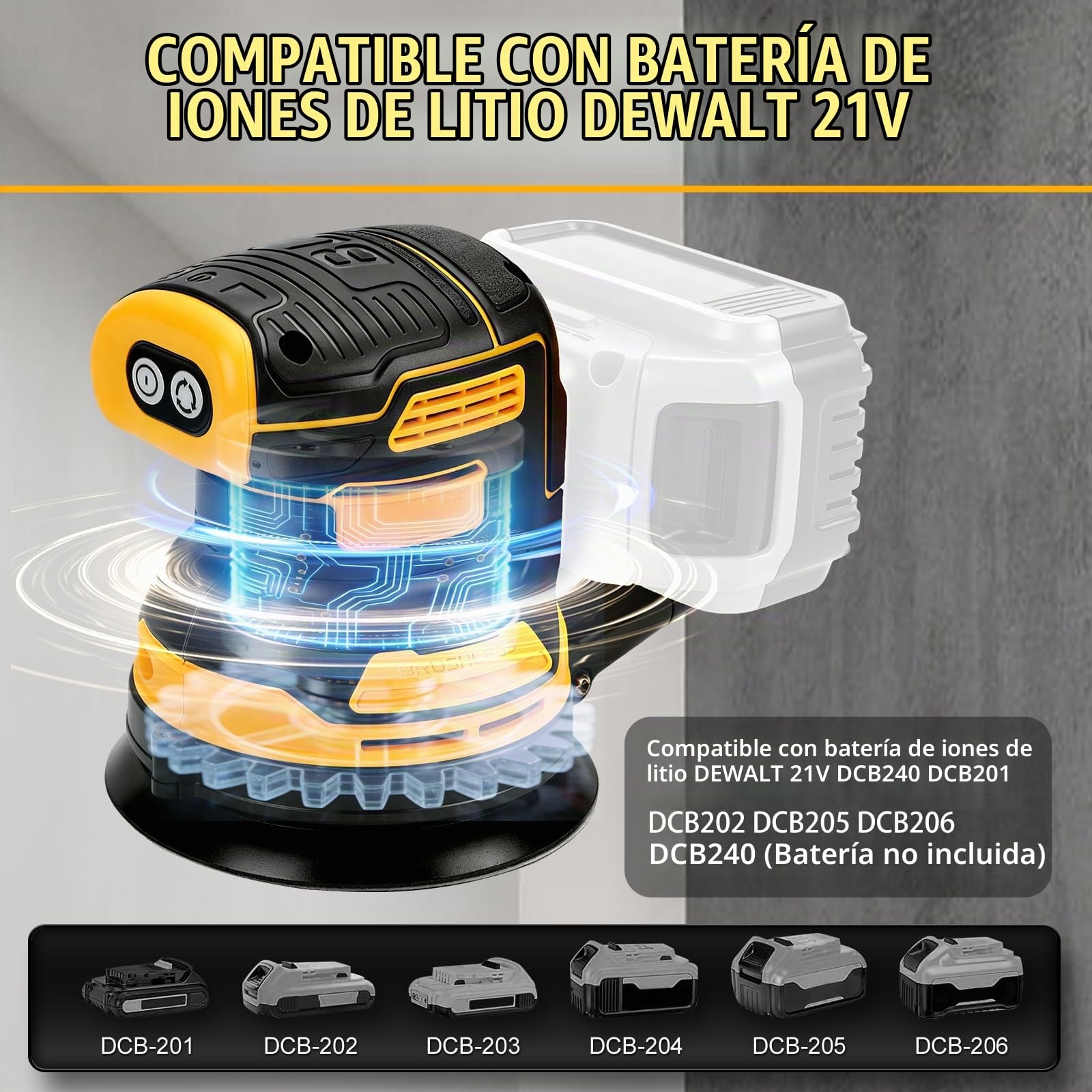 Lijadora Orbital Inalámbrica 125 mm para Dewalt 20V (sin Batería)