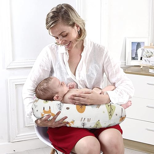 Miniatura 8 de LAT - Almohada de lactancia para lactancia materna, funda extraíble 100% algodón, almohadas ergonómicas para lactancia materna para mamá y bebé,