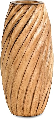 Miniatura 2 de AeraVida Jarrón de madera de árbol de mango marrón claro en espiral rústico moderno hecho a mano para el hogar | Decoración de madera natural para