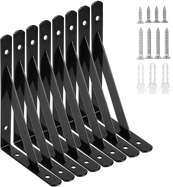 CYH Black Shelf Brackets - 8 Pack Triangle Shelving Brackets - Right Angle Heavy Duty Shelf Brackets - Wall Mounted Shelf Supports - 6 Inch
