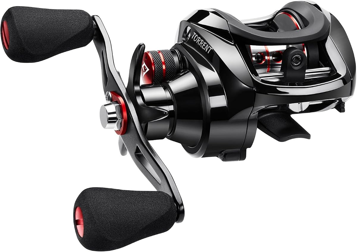Torrent Baitcasting Reel, 18LB Carbon Drag, Magnetic Brake | 7.1:1 and 5.3:1 ratios, low-profile body, smooth casting, 6+1 bearings, easy control