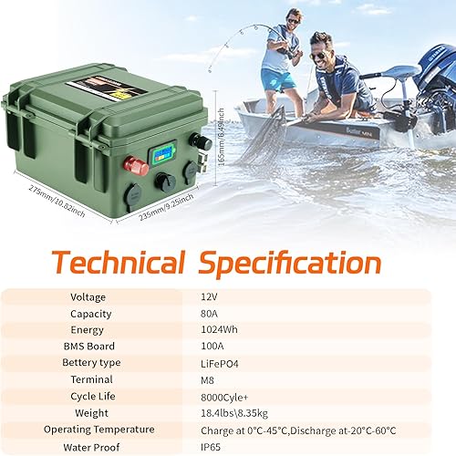 Miniatura 2 de GuaiGLong Batería LiFePO4 de 12 V 80 Ah, batería de motor de arrastre integrada 100 A BMS 1024Wh, más de 8000 baterías de litio de ciclo profundo de