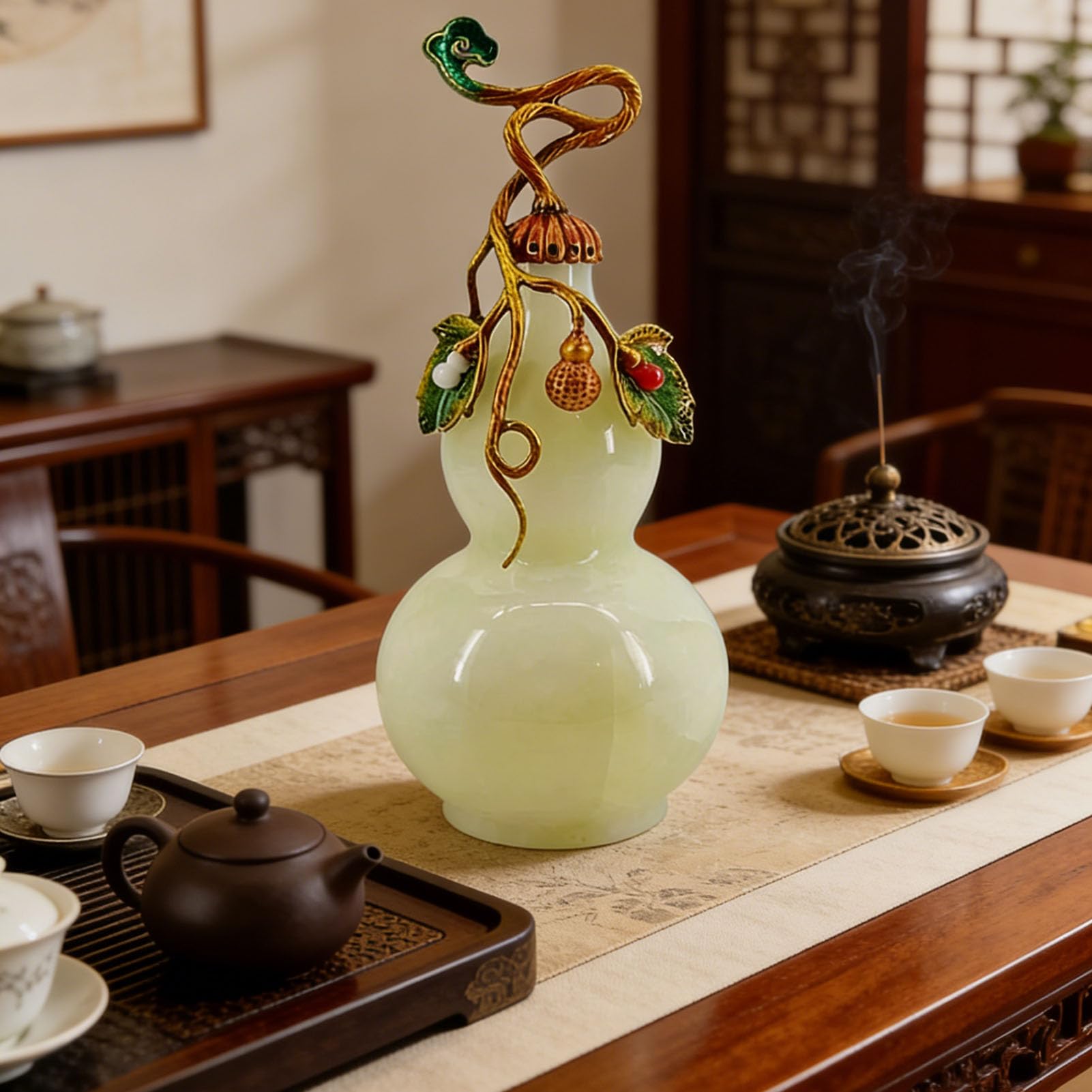 Chińska Wu Lou Feng Shui tykwa, ceramiczna dekoracja powodzenia dla bogactwa, zdrowia, sukcesu, tradycyjne biuro w domu błogosławieństwo amulet prezent,A