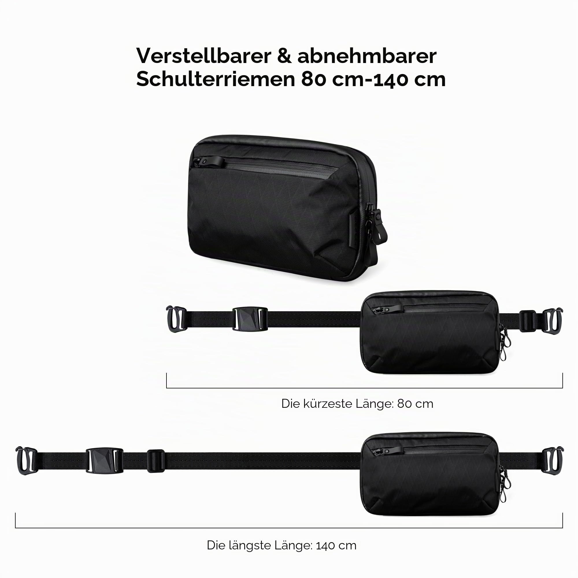 ALPAKA Elements Tech Case Mini – Kompakter Elektronik Organizer & Kabeltasche, Kleine Umhängetasche Crossbody Sling Bag für Smartphone, Powerbank & Reise-Gadgets, X-Pac VX42, Schwarz