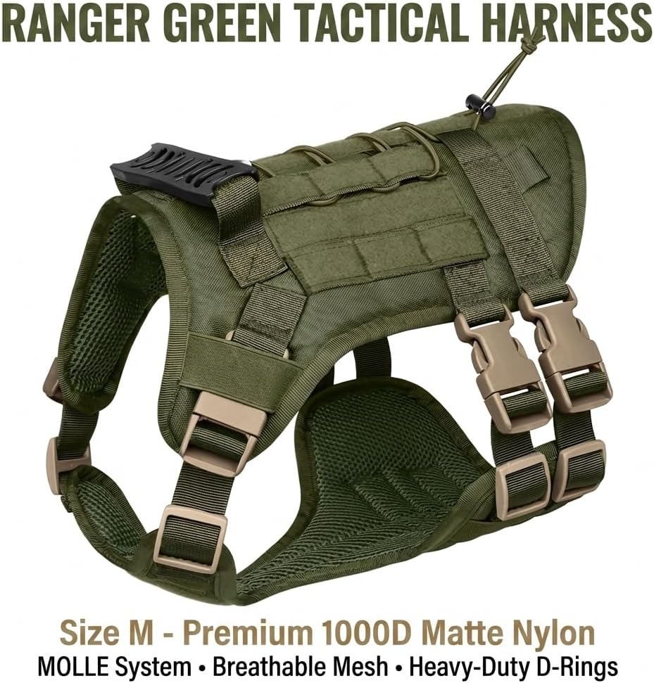 Tactical Dog Harness No Pull – Heavy Duty Service Dog Vest with MOLLE System & Handle, Escape Proof for Large Dogs German Shepherd Pitbull, Emotional Support Working Dog Gear
