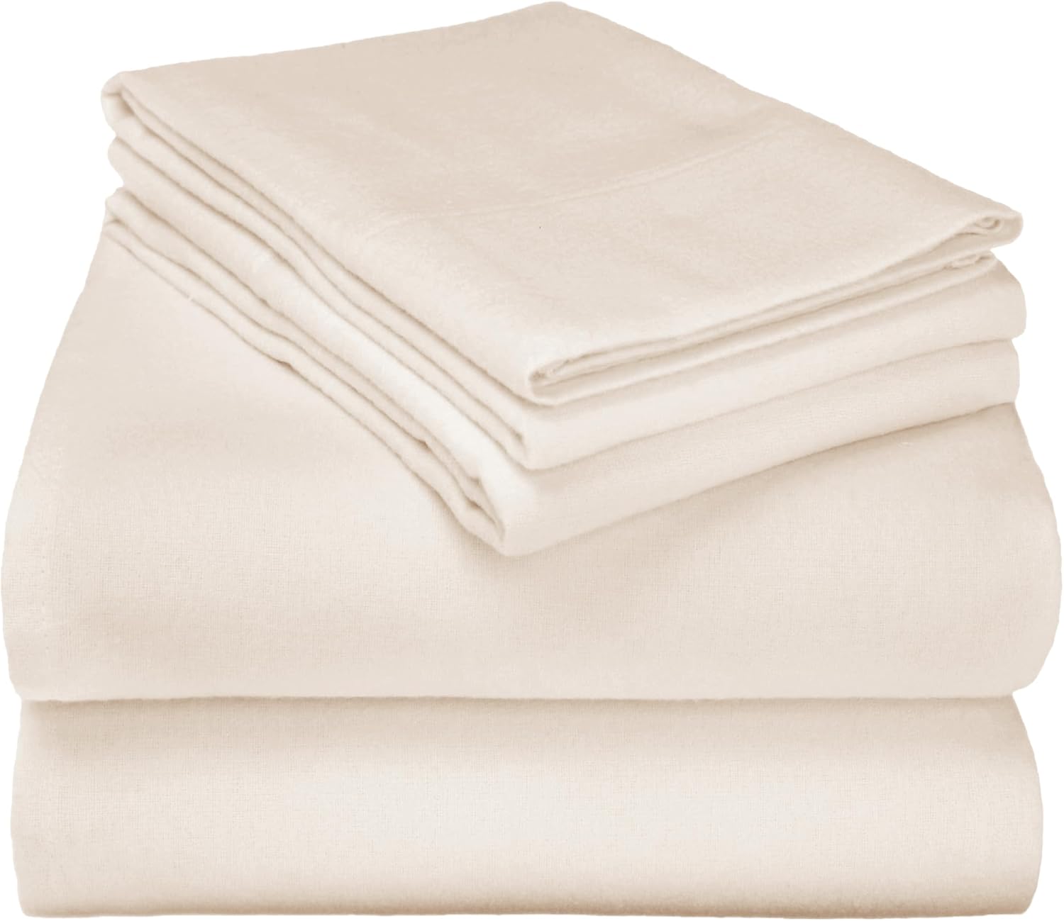 BNM Paisley or Solid Flannel Cotton Sheet Set, Fuzzy Warm Sheets, Traditional Bohemian Bedding, Basics, Includes 1 Flat Sheet, 1 Elastic Deep Pocket Fitted Sheet, 2 Pillowcases, Full, Ivory