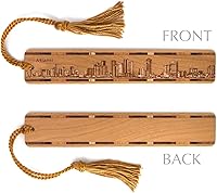 Vista 2 de Miami Florida City Skyline - Marcapáginas de madera grabado con borla, fabricado en Estados Unidos