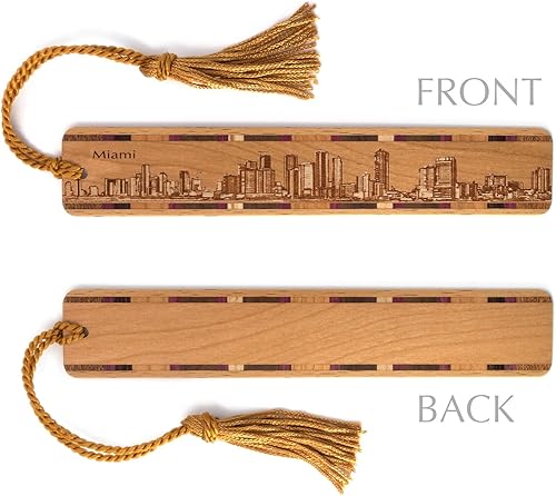 Miniatura 2 de Miami Florida City Skyline - Marcapáginas de madera grabado con borla, fabricado en Estados Unidos