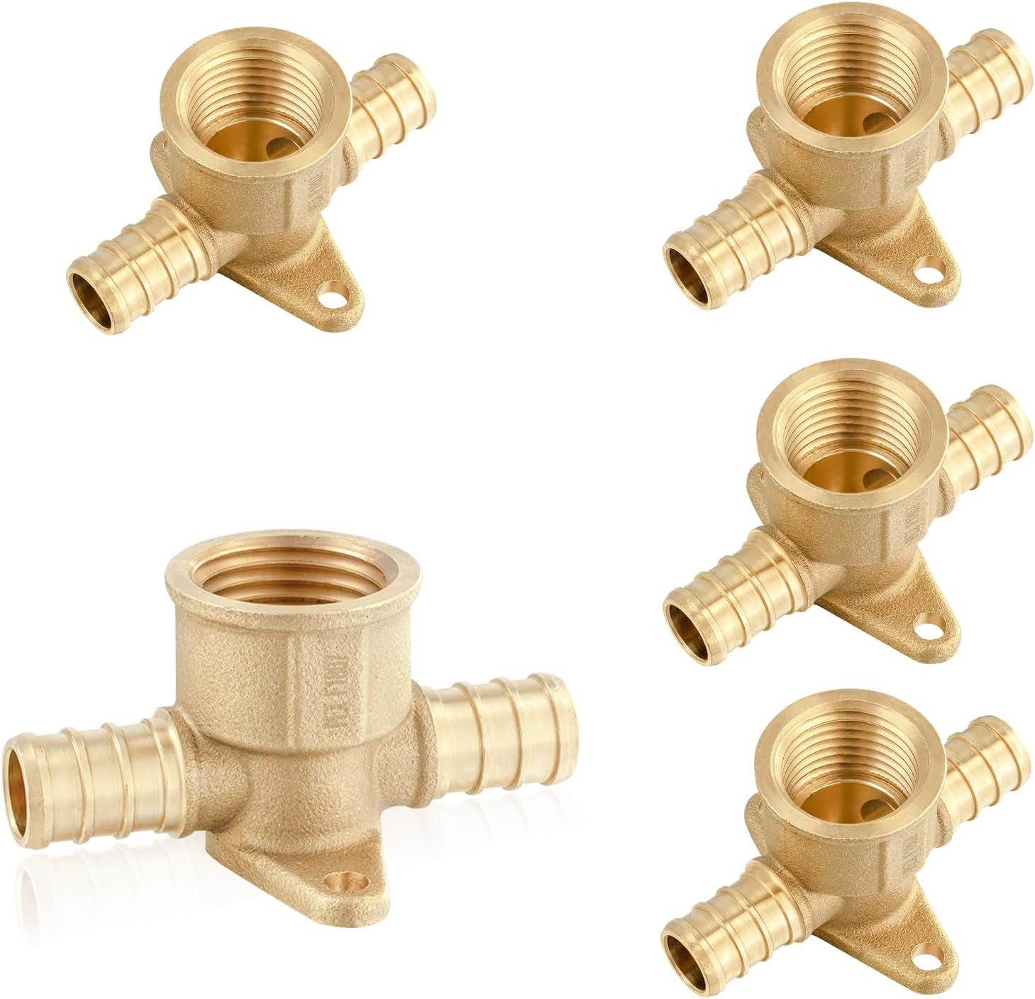 (5-Pack) PEX Fittings, 1/2"pex x 1/2"pex x 1/2"Female Threaded NPT Drop Ear Tee Adapter, Brass Crimp Fittings, for PEX Tubing Pipe Plumbing, ASTM F1807