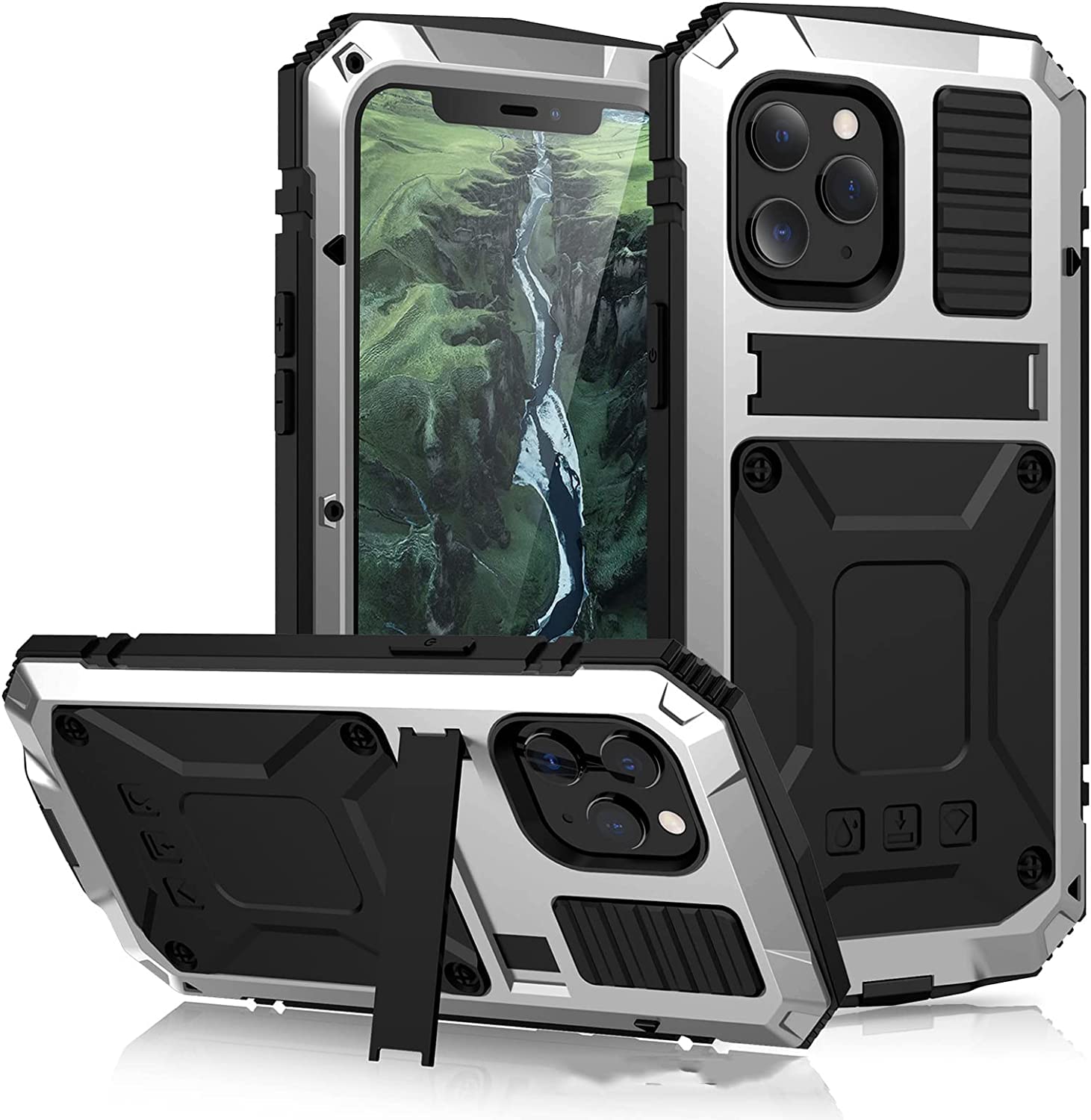 Coque de protection intégrale iPhone 13 Pro Max antichoc et béquille argent - 8