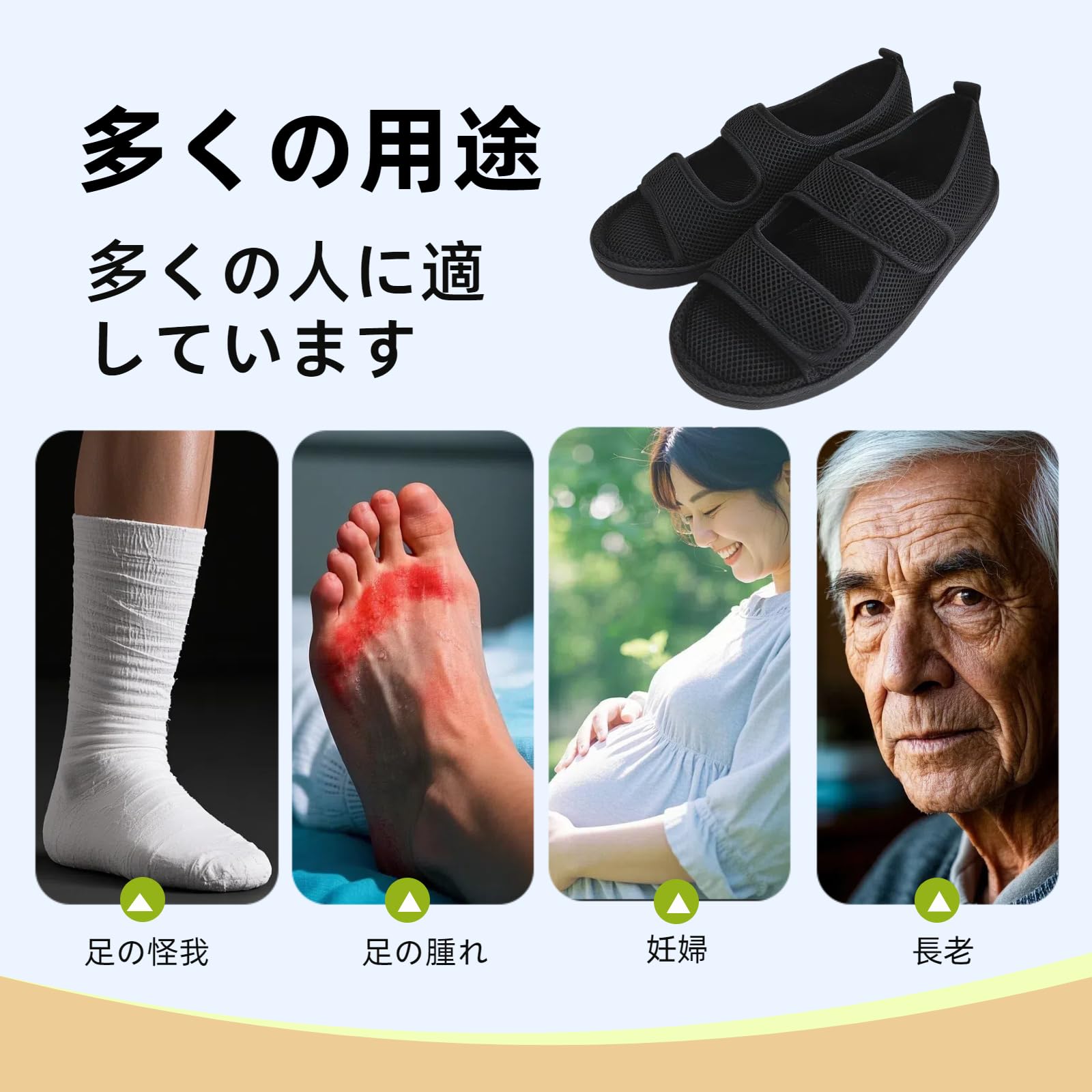 LAROTSUBA 骨折靴 介護用靴 術後用シューズ リカバリーシューズ 介護用 ケガ用 骨折サンダル 歩行補助 調節可能 着脱が簡単 通気性 軽量 滑り止め 入院シューズ 男女兼用(グレー,XS)