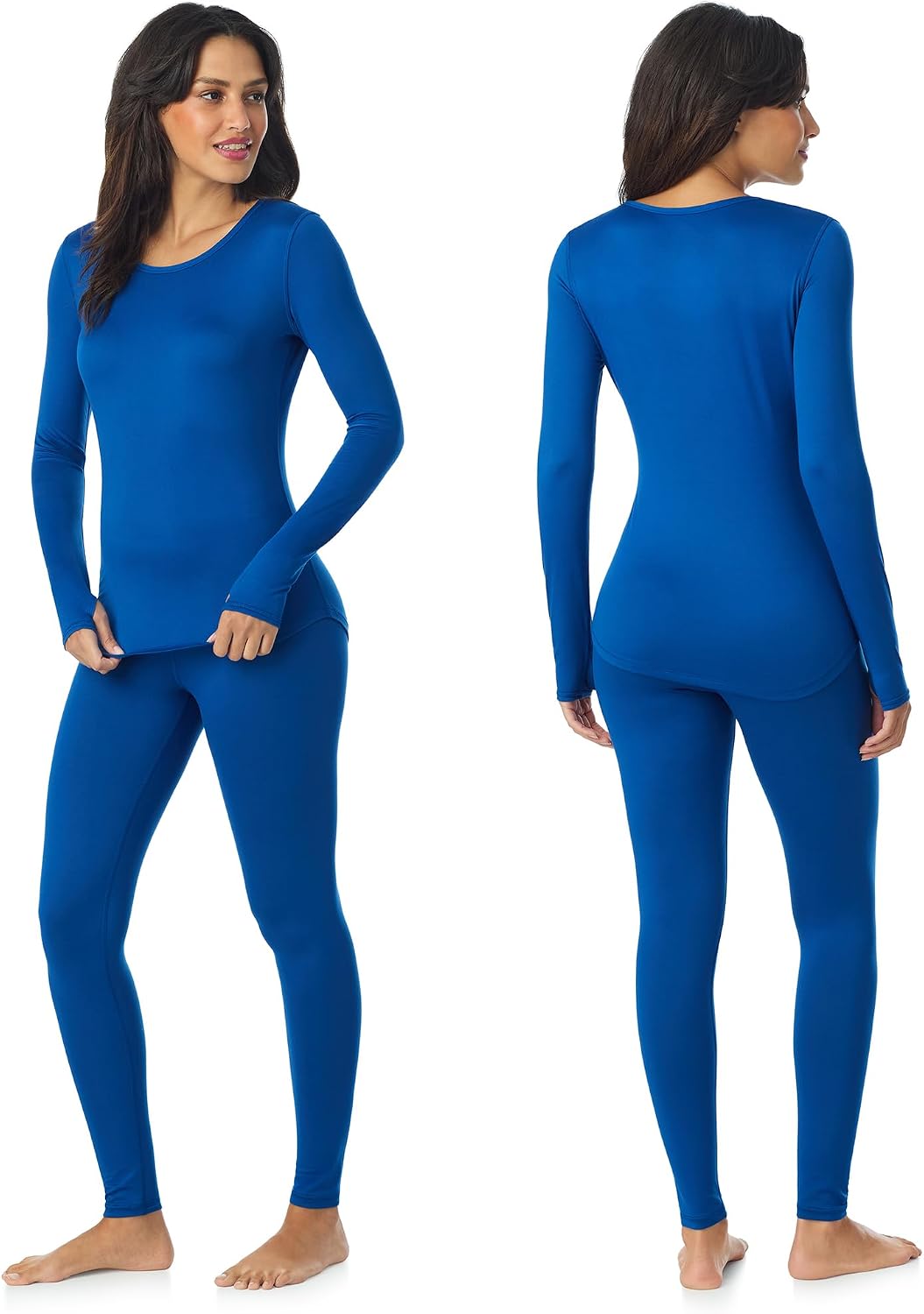 cuddl duds womens lightweight breathable everyday active base layer set - long sleeve top & leggings - lounge sets for women large true blue
