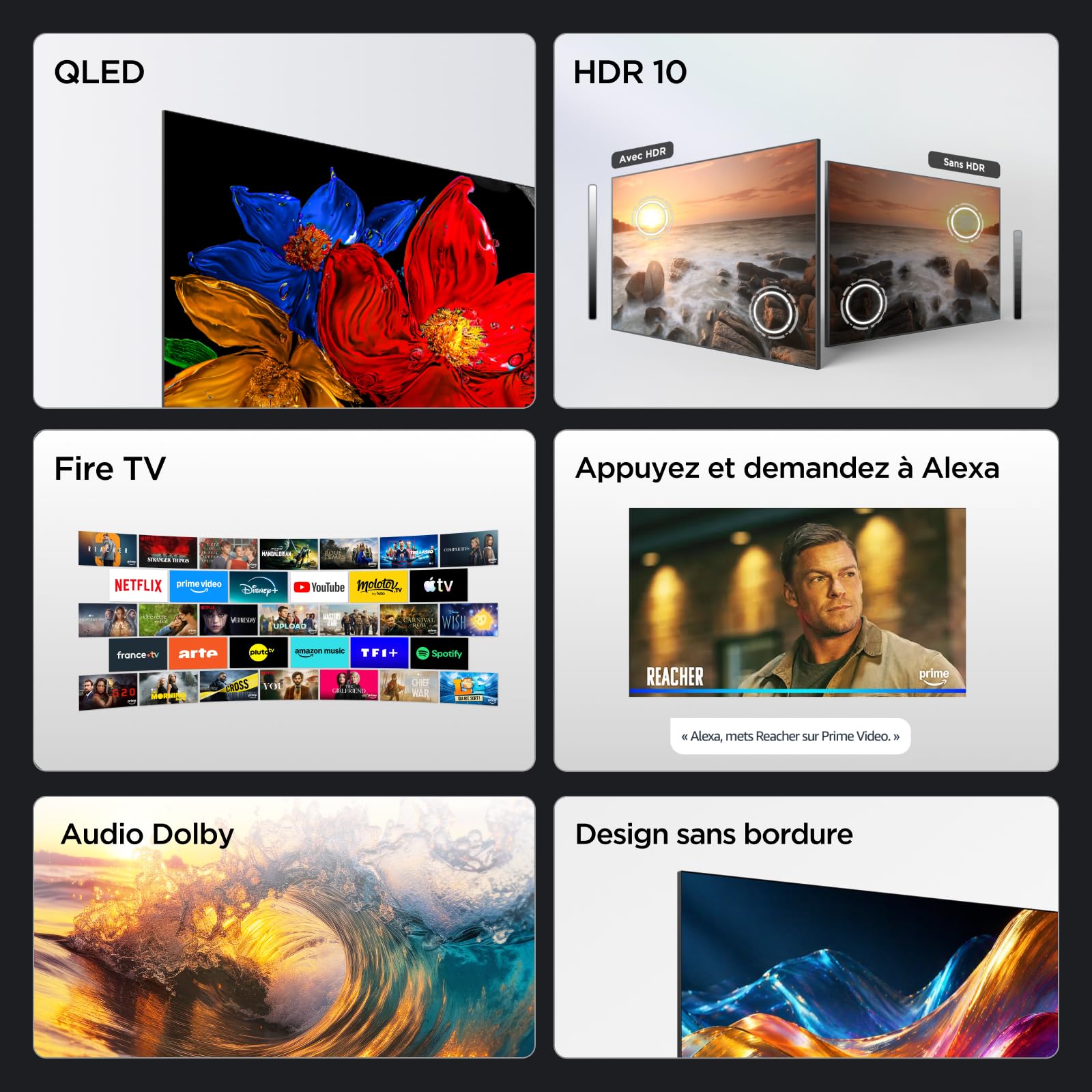 TCL 32V5D – 32” Full HD, QLED, HDR, Direct LED, Fire TV, Appuyez et Demandez à Alexa, AirPlay 2, Design métallique sans Bordure
