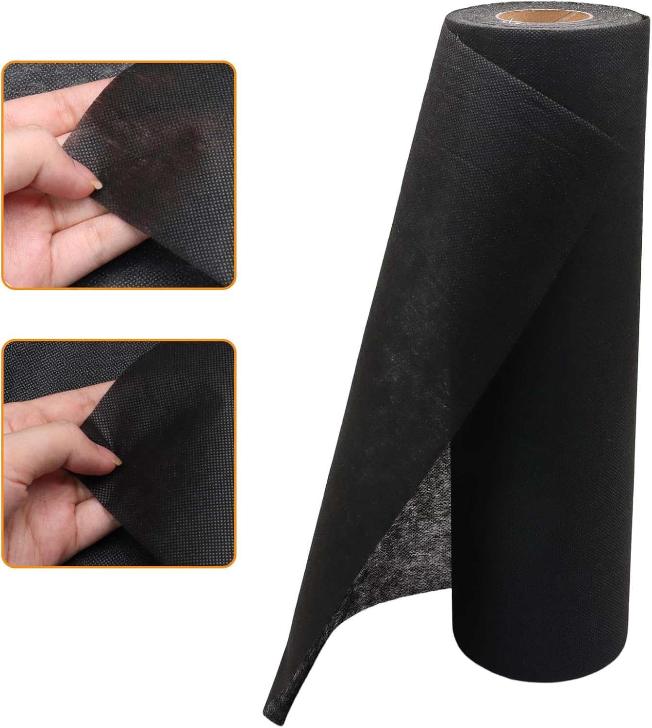Lightweight Fusible Interfacing for Sewing, 11.8 Inch x 30 Yards Iron On Fusible Fleece Fabric Single Sided Bonding Web, Non Woven Black Fusible Batting for Fabric Embroidery Quilting