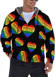 Gay Pride LGBT Love Heart Men's Hoodie Fleece Lining Zippered Sweatshirt Sweater Jacket Coat