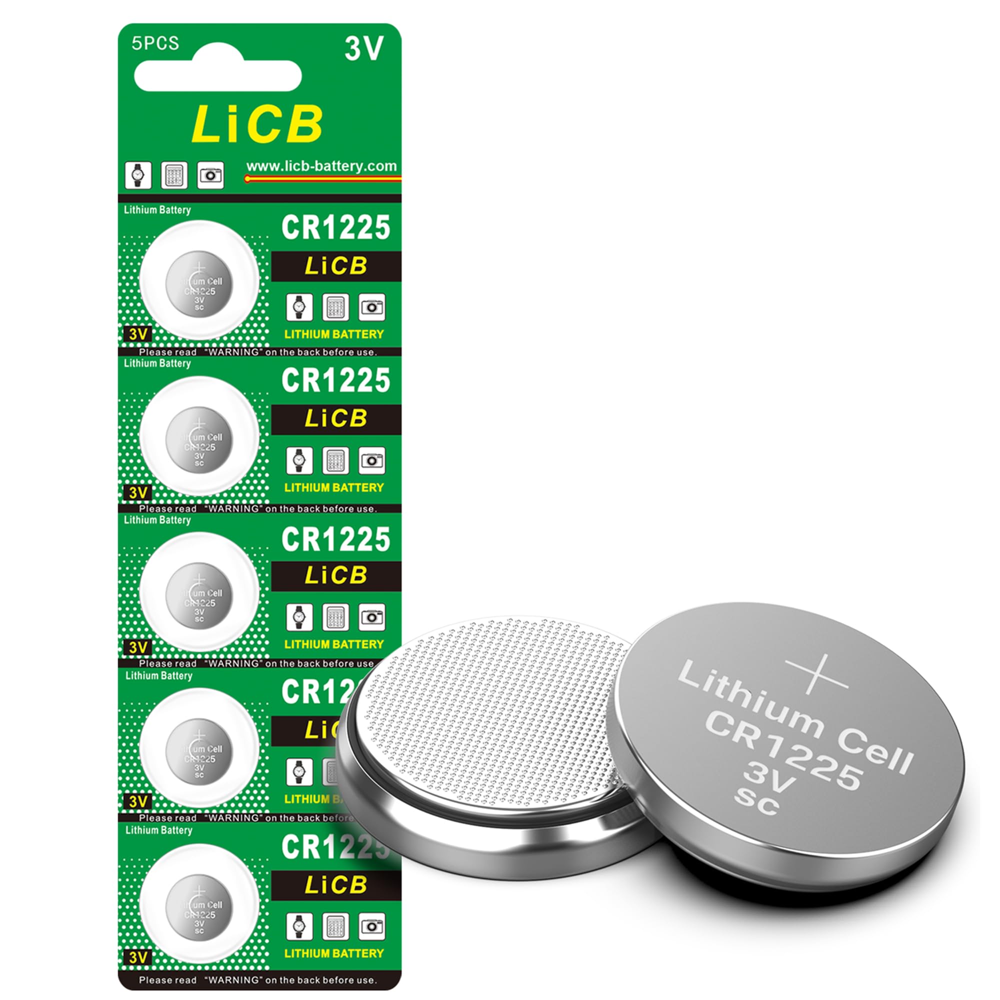 LiCB CR1225 Battery,Long-Lasting & High Capacity CR1225 Lithium Batteries,3 Volt Coin & Button Cell (5-Pack)