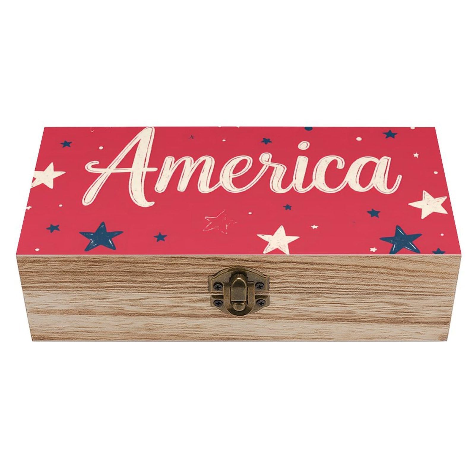HLBSDM American Element & Blue And White Stars Retro Wooden Storage Box Jewelry Art Gift Boxs Decorative Keepsake Boxes