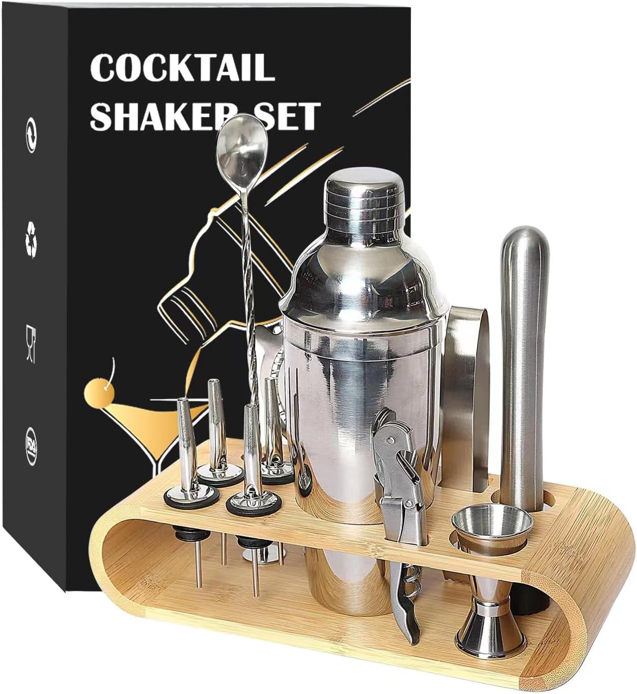 Kit de Bartender con Stand de Bambú - 12 Piezas