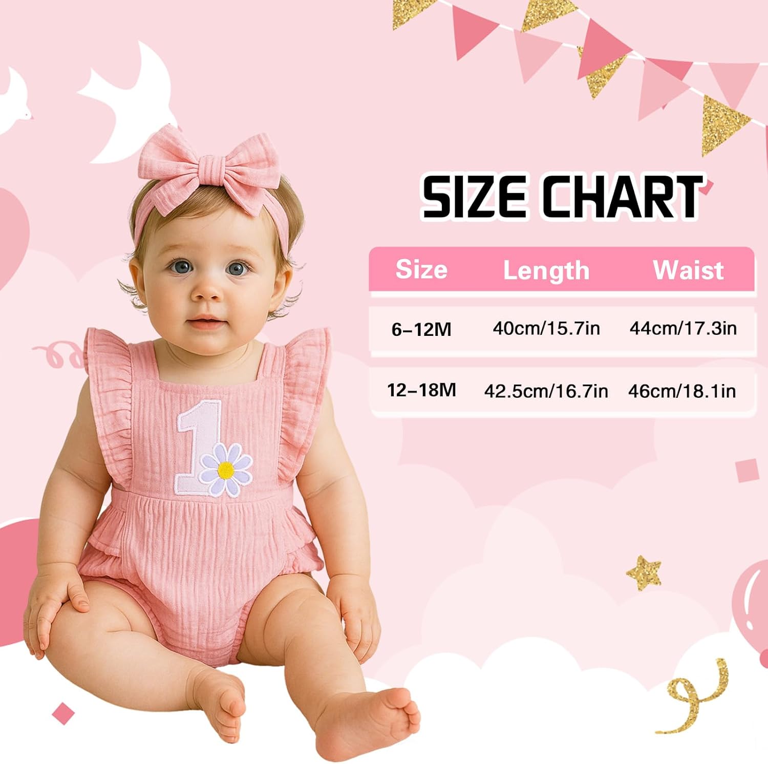 Winmany Baby Girl First Birthday Outfit 1st Birthday Sweet Cotton Romper With Headband Cake Smash Photo Shoot Clothes - Image 6
