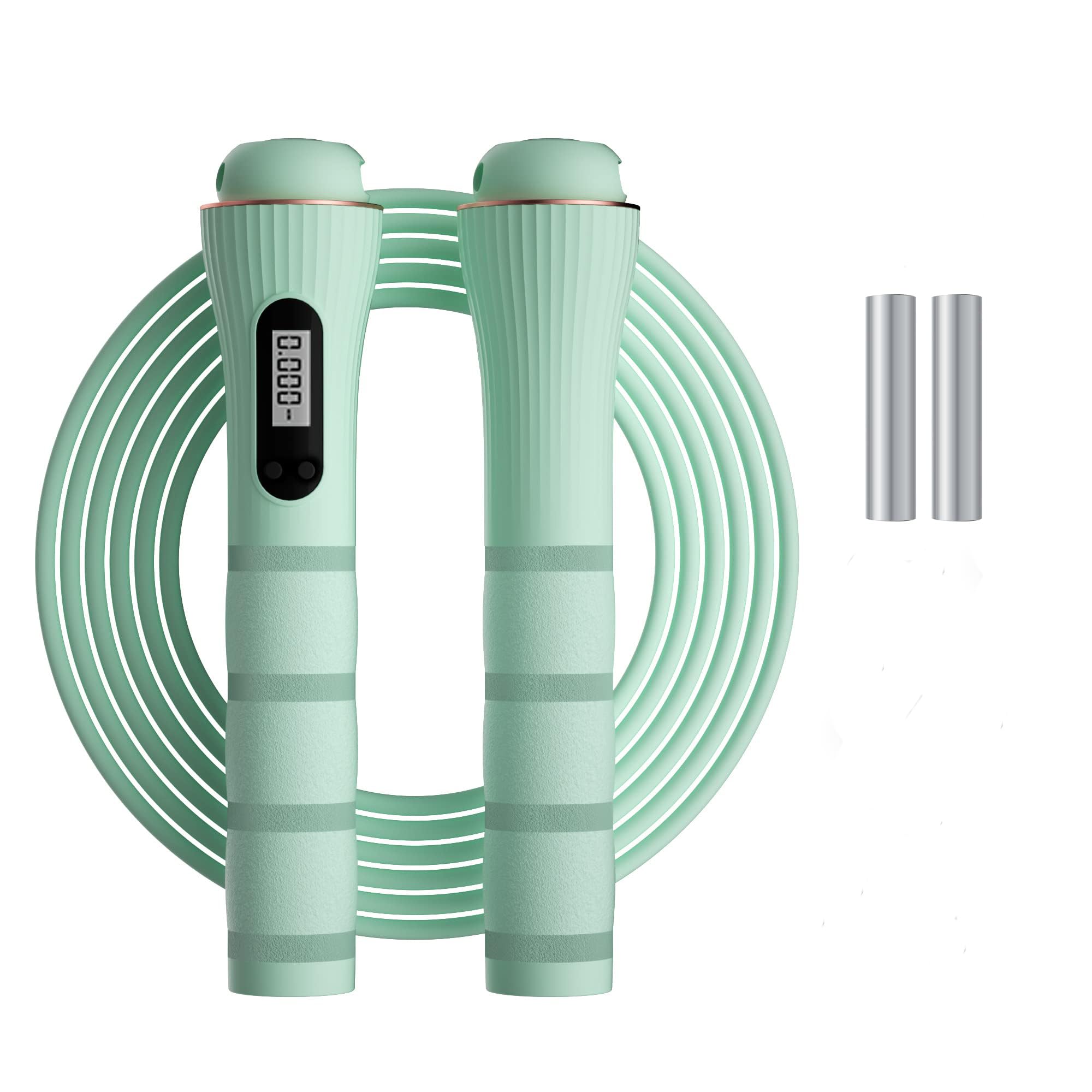 NALACAL Speed Skipping Rope with Counter for Women Men, Digital Jump Rope Adjustable Weights, Weighted Jump Rope for Workout Boxing Home Gym, Green