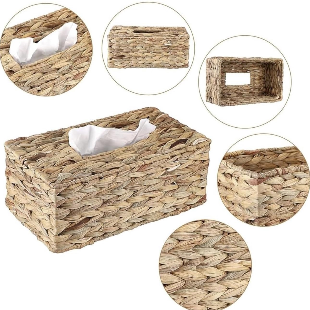 Set 2 of pcs Water Hyacinth Hand Woven Rectangular Tissue Box Cover Holder | Rustic Wicker Straw Tissue Paper Box Napkin Dispenser Organizer for Kitchen, Bathroom and Office with a Free Tissue Box