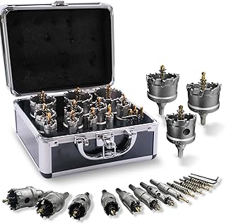 17Pcs Hole Saw Kit with case, 9/16''-2-1/8" Heavy-Duty Tungsten Carbide Hole Saws sets for Metal, Stainless Steel, Iron, Wood, Plastic, with 4*Detachable Pilot Drill Bits and 2*L-Wrench