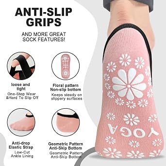 3/6 Pairs Pilates Socks for Women,Grip Yoga Socks Non Slip for US Sizes 6.5-10