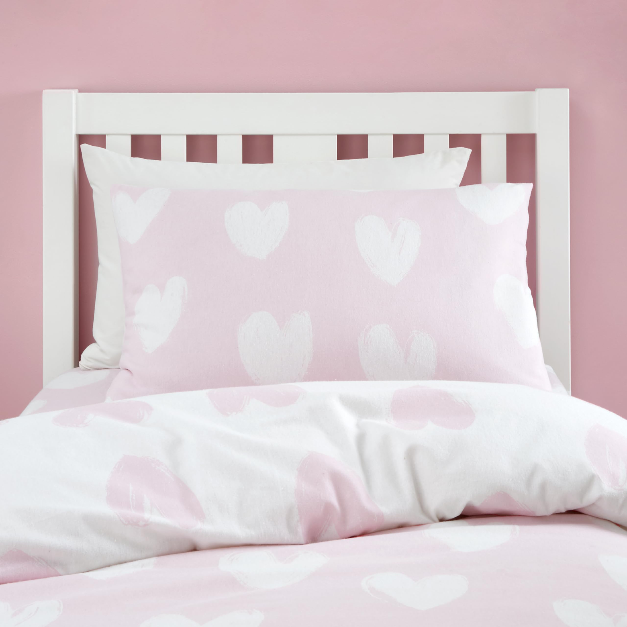 Catherine Lansfield Brushed Cotton Hearts Reversible Junior Duvet Cover Set including Pillowcase Pink - Image 3