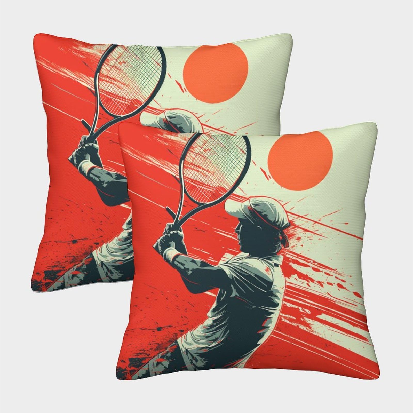 kaiyun 2 Pack Throw Pillowcase 40x40cmTennis - Sports Theme Pattern Cushion Cover Home Decoration