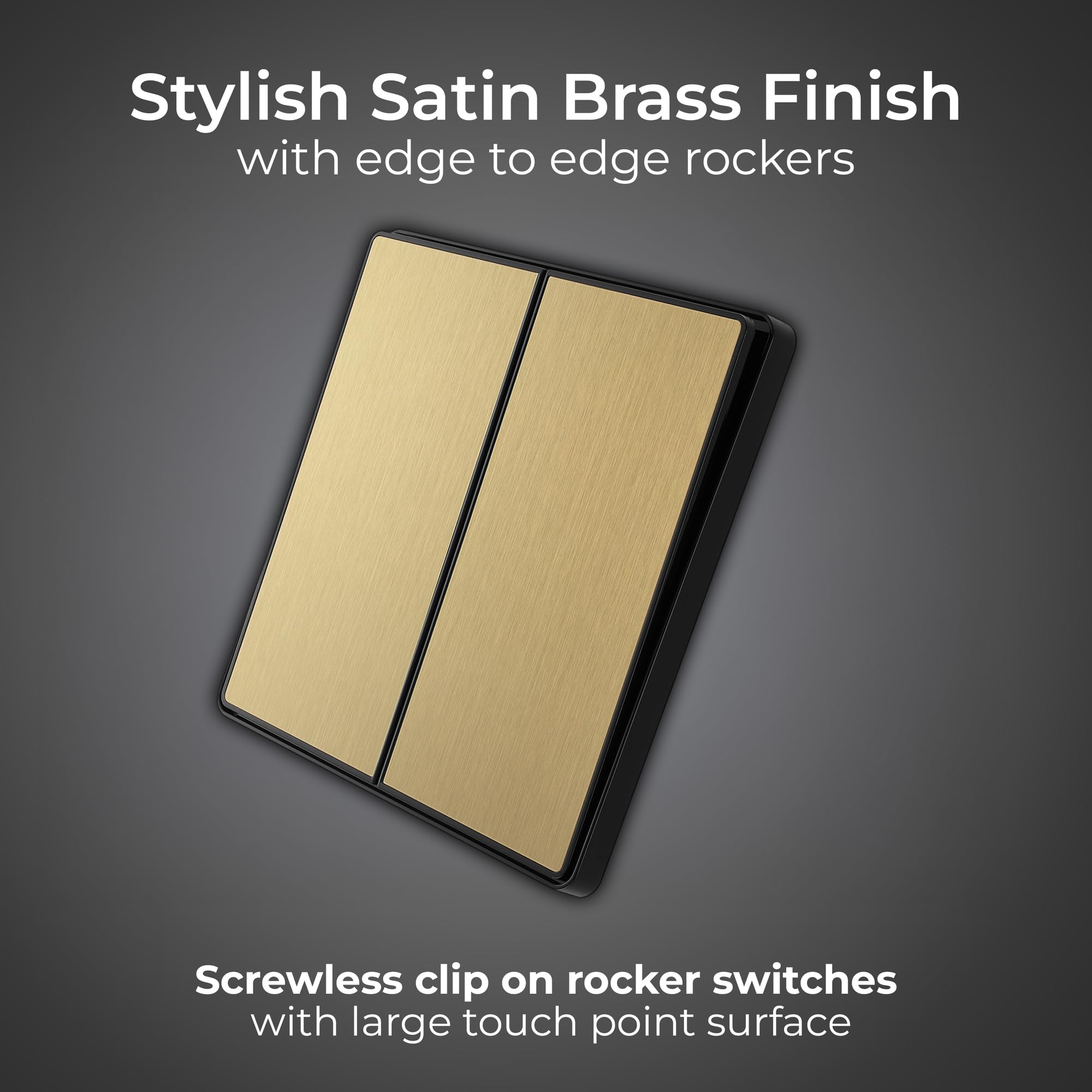 BG Electrical Double Wall Light Switch, 2-Way, Edge-to-Edge Rockers, Screwless Appearance, Round Edges, Evolve, Satin Brass - Image 2
