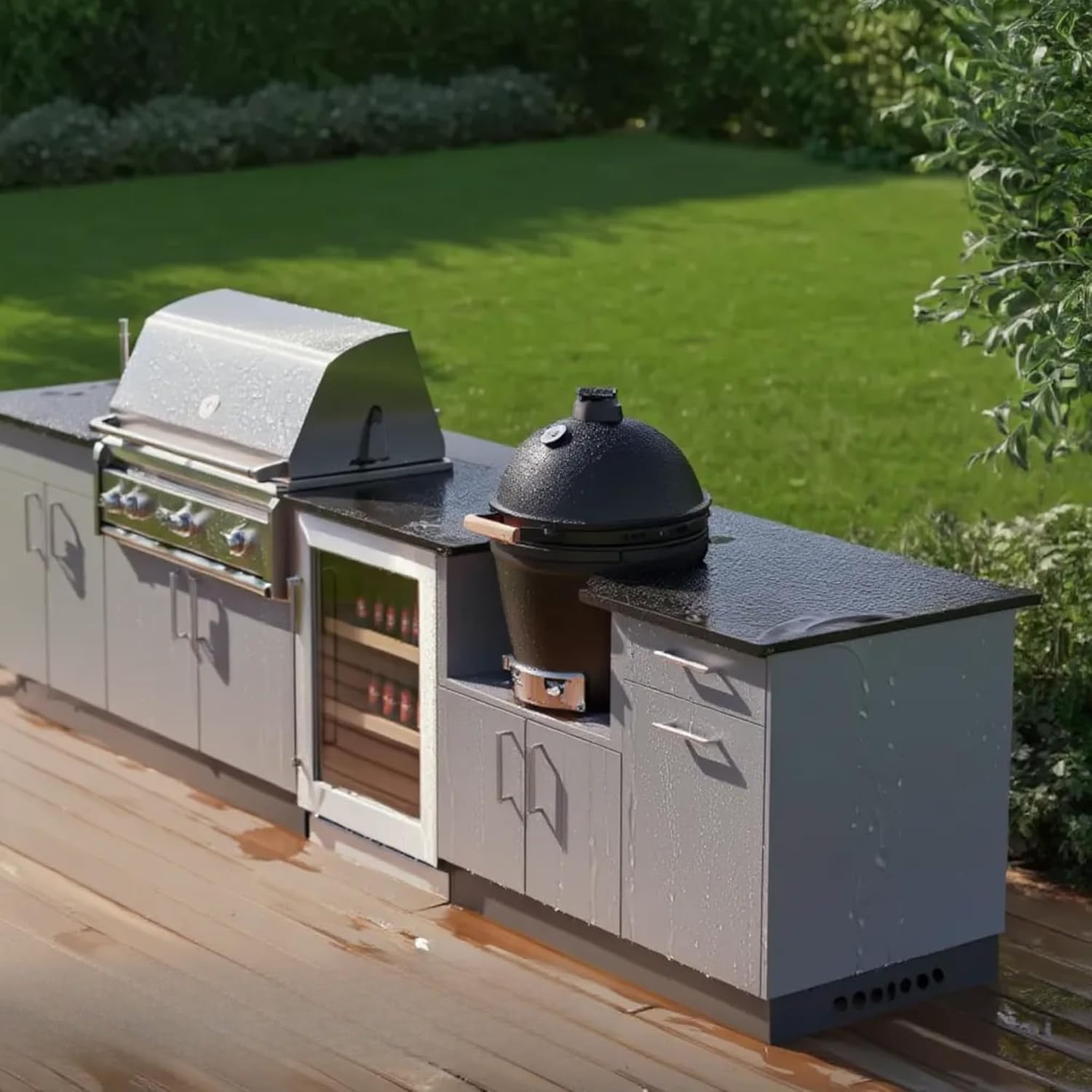 Freestanding Outdoor Kitchen Modular BBQ Grill Island for Backyard Patio, Heavy Duty Stainless Steel Outdoor Cooking Island with Countertop Sink Storage for Family Gatherings Outdoor Cooking