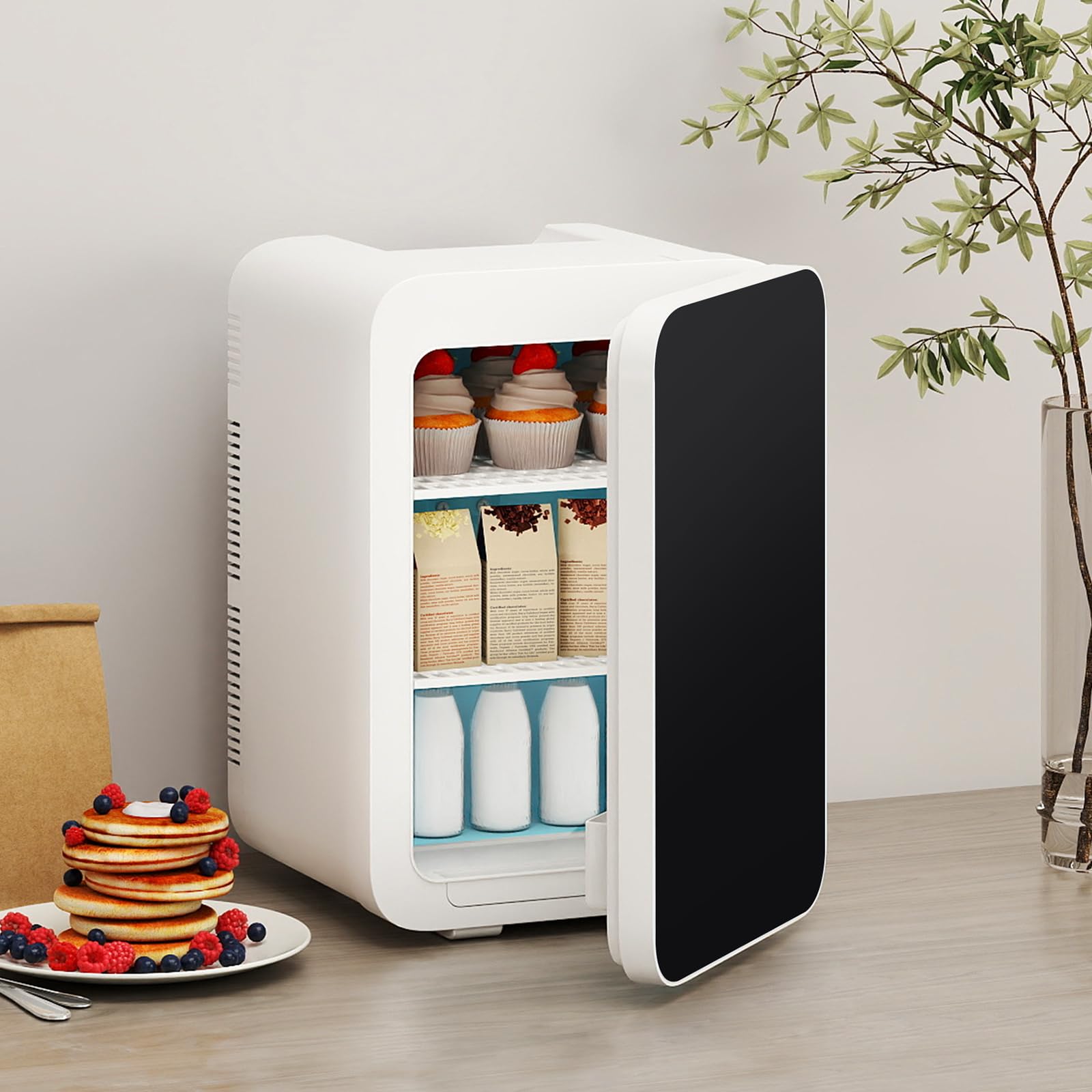 ARTETHYS Mini Fridge for Bedrooms 20L Small Car Fridge Mini Refrigerator with System Cooler and Warmer for Home Office, 220V AC/12V DC, Black — view 2