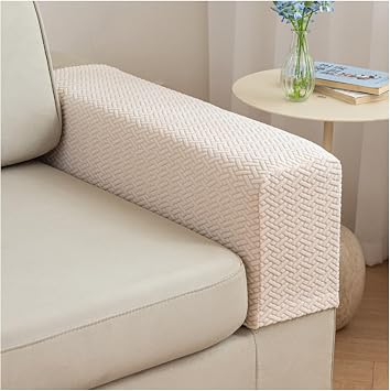 Couch Arm Covers, Sofa Arm Covers Set of 2 Washable, Stretch Armrest Cover for Sofa, Stretchable Polyester Armrest Slipcovers, Recliner Chair Arm Covers ProtectorsBeige,Medium