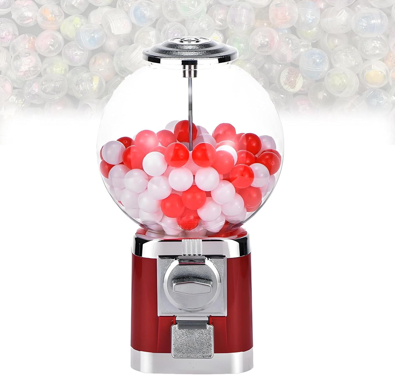 Automatic Gumball Machine Dispenser with Key - Large Bubble Candy Vending Machine for Retail Stores, Kids' Parties & Events - Red Color
