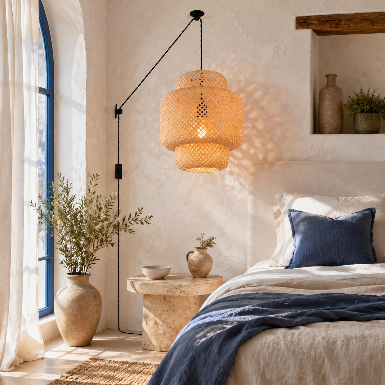 BARCELONA LED Suspension En Osier E27 Avec Prise | BARCELONA LED Suspension En Osier E27 Avec Prise