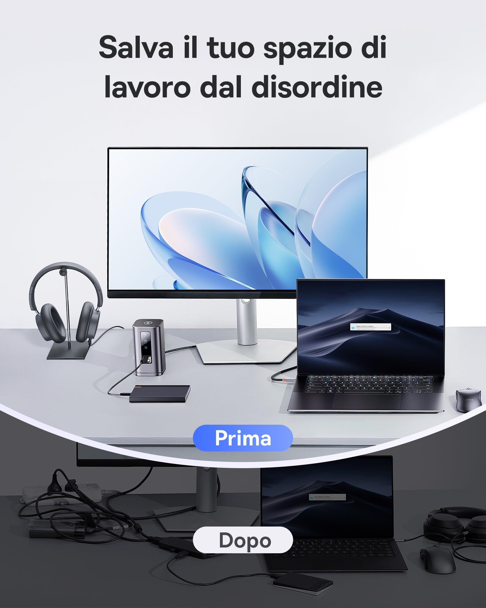 Baseus Docking Station [con Caricatore da 100 W], Docking Station 11 in 1, 3 Monitor con 2 HDMI 1 DP 4K a 60Hz, USB-A/C 10 Gbps, 1 Gbps Ethernet, Compatibile con Laptop Windows