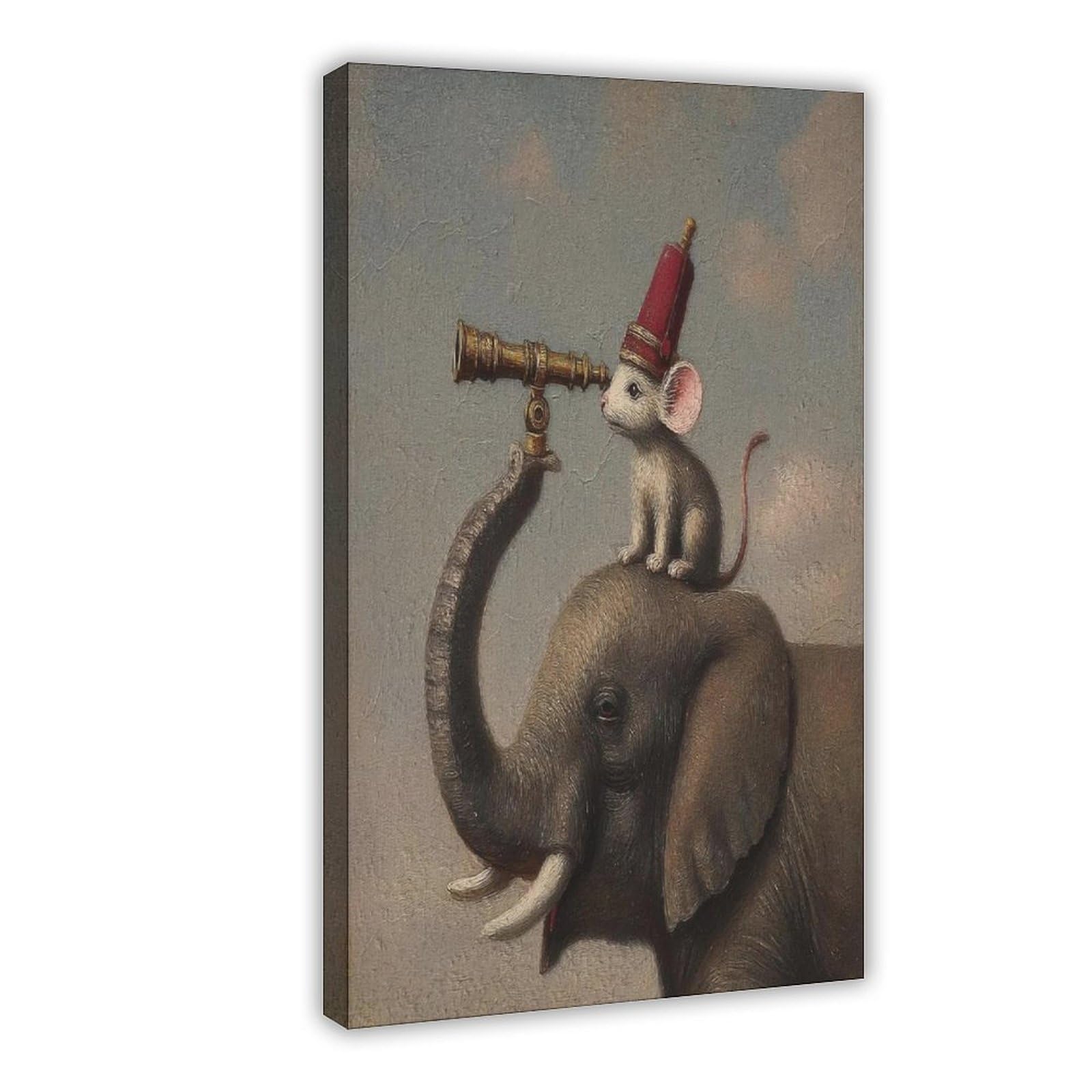 Bareronor Mouse on Elephant Poster Canvas Poster Bedroom Decor Landscape Office Room Decor Gift 16" L X 24" W