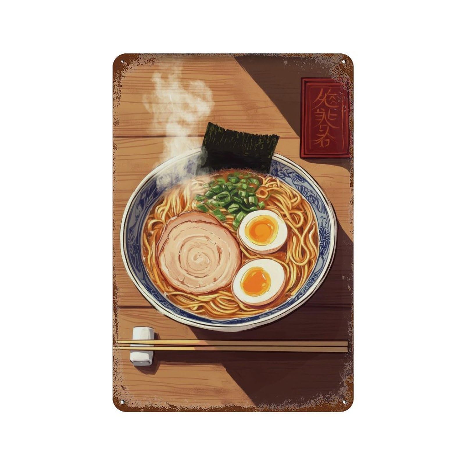 xiaoxiaoshen Japanese Ramen Bowl Asian Food with Egg And Pork Slice Retro Kitchen Noodle Wall Decor Art Metal Tin Poster Modern Home Decor Art Home Bar Shop Decorations Vintage Sign 30x20cm