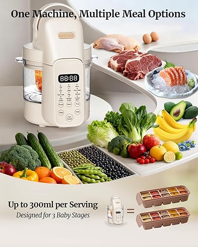 Miniatura 4 de Máquina de alimentos para bebés, procesador de alimentos para bebés de vidrio 9 en 1, licuadora de puré con 6 cuchillas, molienda de cocción en un